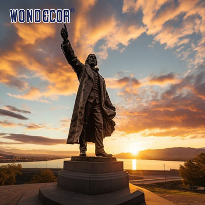 Bronze sculptures of figures in large outdoor square parks