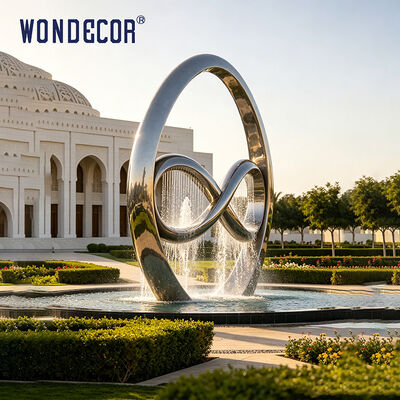 Large outdoor stainless steel water fountain sculpture