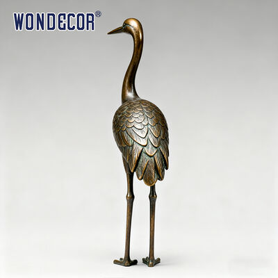 Large Retro-style Bronze Crane Sculpture for Outdoor Garden Landscape