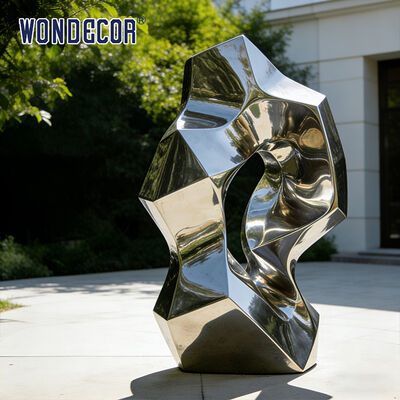 Large outdoor courtyard metal art modern geometric stainless steel sculpture