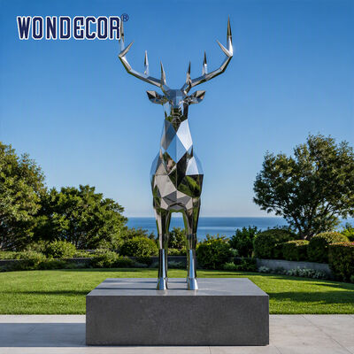 Custom Size Mirror Stainless Steel Geometric Deer Sculpture for Hotel Courtyard Landscape