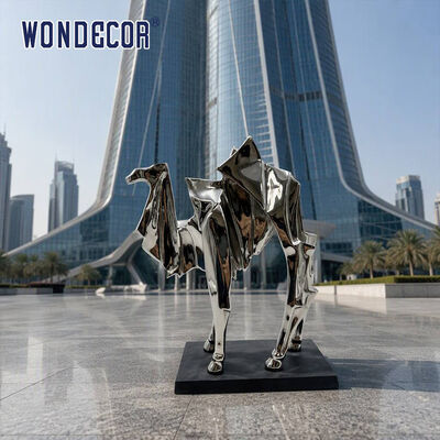 Large Mirror Stainless Steel Origami Camel Sculpture for City Plaza Commercial Landscaping